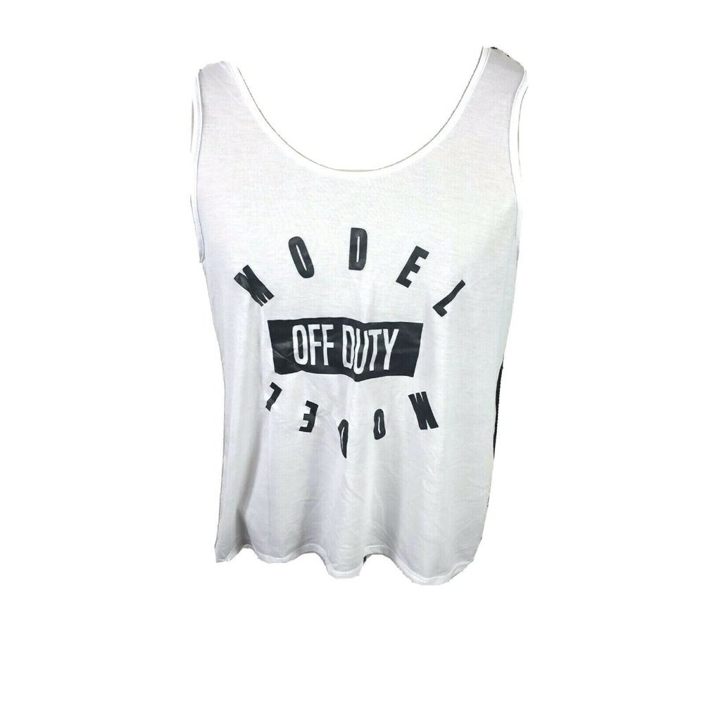 Material Girl Active Juniors' Women's Mesh-Back Tank Top,‎ White/Black XL